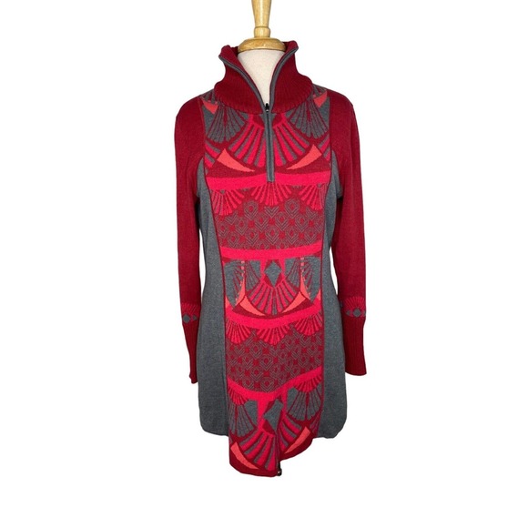 Title Nine Sweaters - TITLE NINE Buona Art Deco Merino Wool Tunic Sweater Dress Size Large Pocket